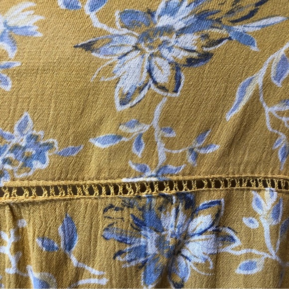 American Rag et Cie peasant blouse bohemian floral gold and light blue L - Picture 6 of 7